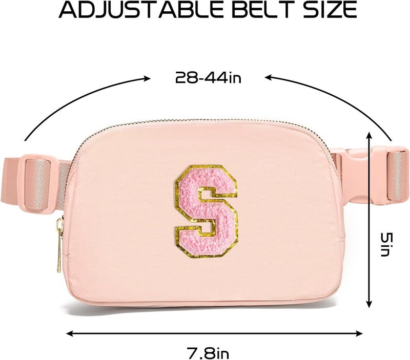Gitus 6 7 8 9 10 Year Old Girl Gifts Belt Bag Fanny Pack Crossbody Bags with Initial Letter Patch Things for Teen Girls Easter Gifts for Girls Travel Essentials（Coral Pink-S） - Image 3